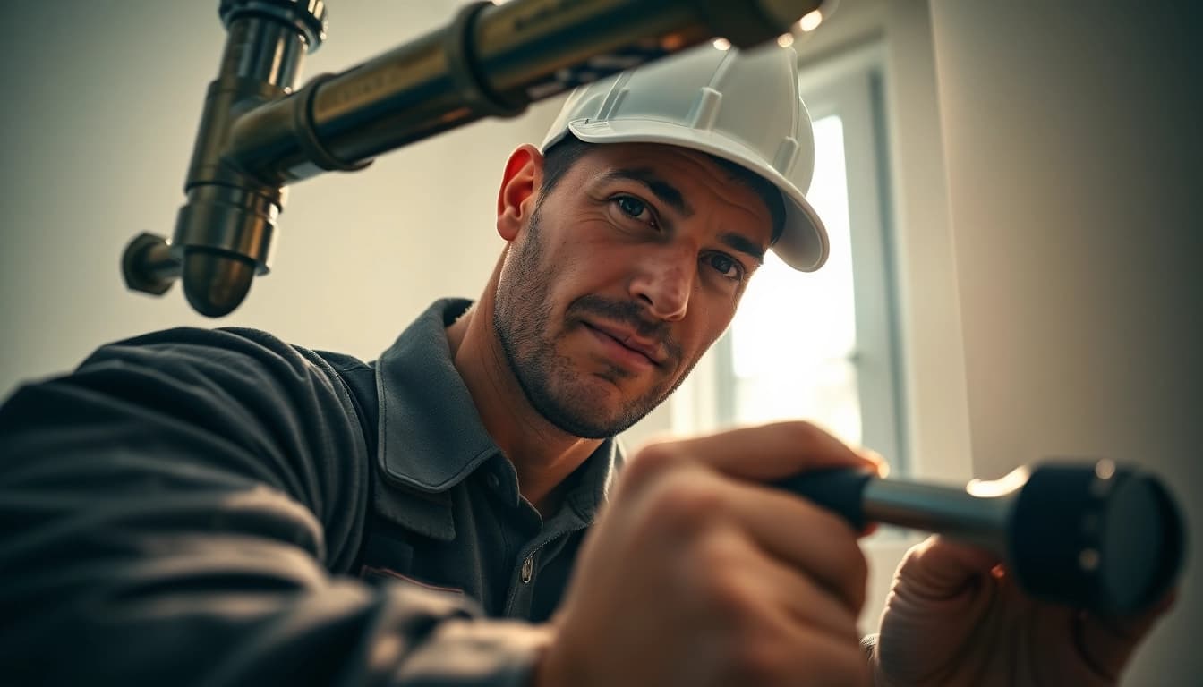 Emergency plumber addressing a plumbing emergency nyc with urgency and professionalism in a modern NYC apartment.