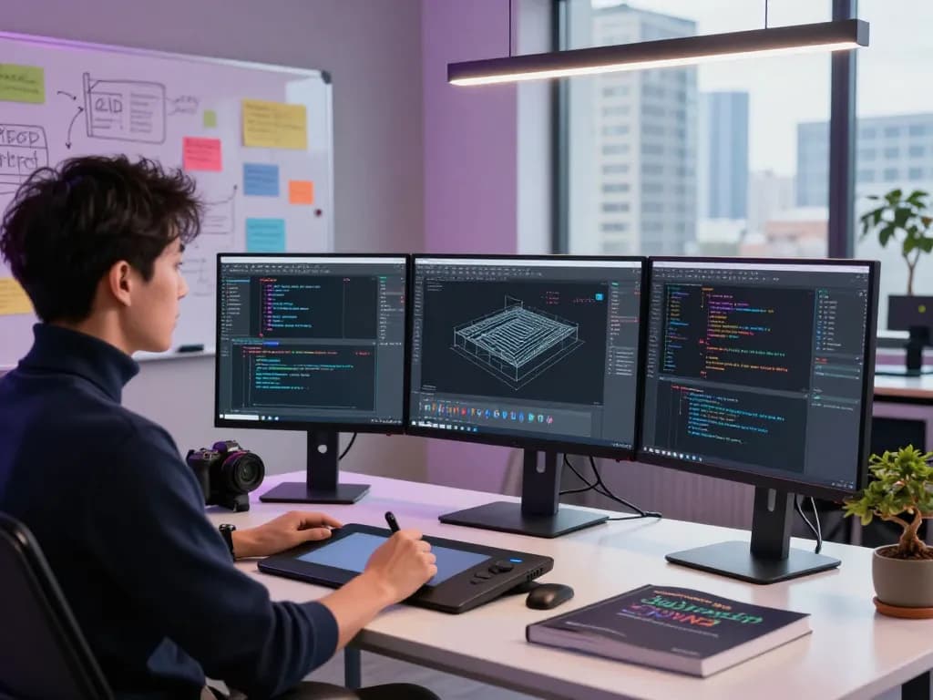 Creating CAD models using text to cad in a modern tech workspace.