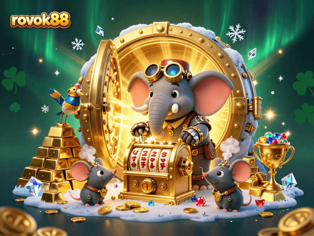 Experience thrilling fun with rokok88 at an exciting steampunk casino illustration.