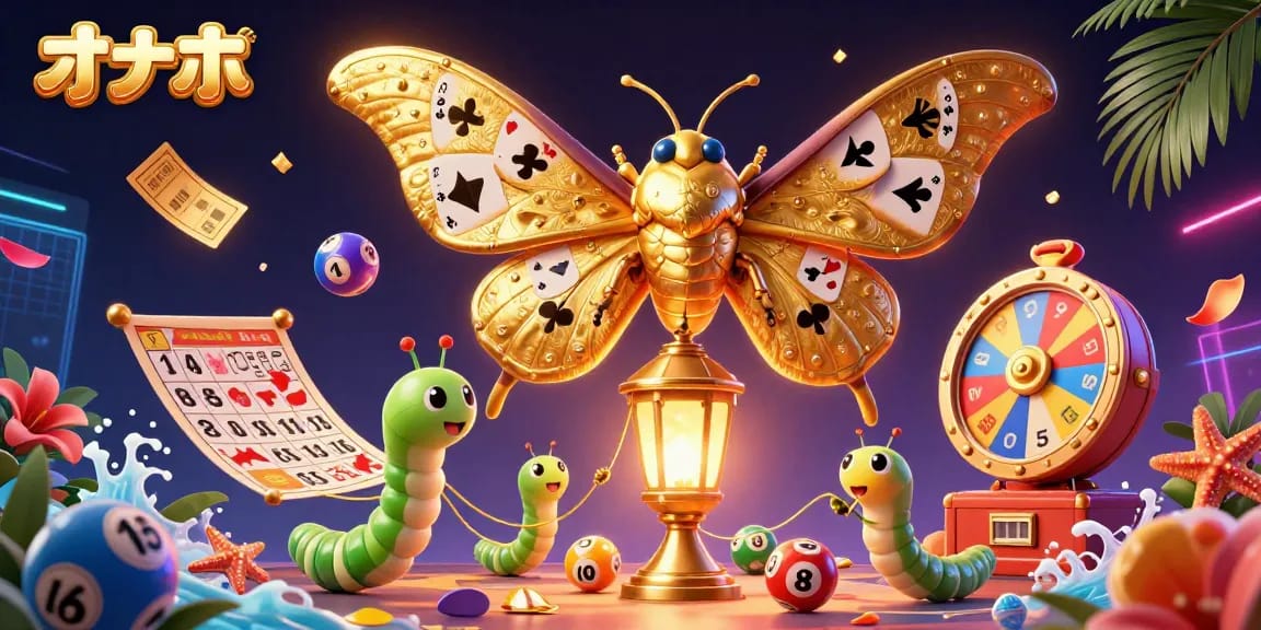 Experience thrilling gaming moments with オナホ in a rich casino-themed illustration, showcasing vibrant lottery elements and animated scenes.