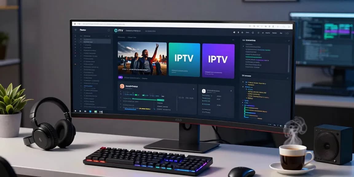 IPTV reseller panel in a modern workspace showcasing advanced software features for digital platforms.
