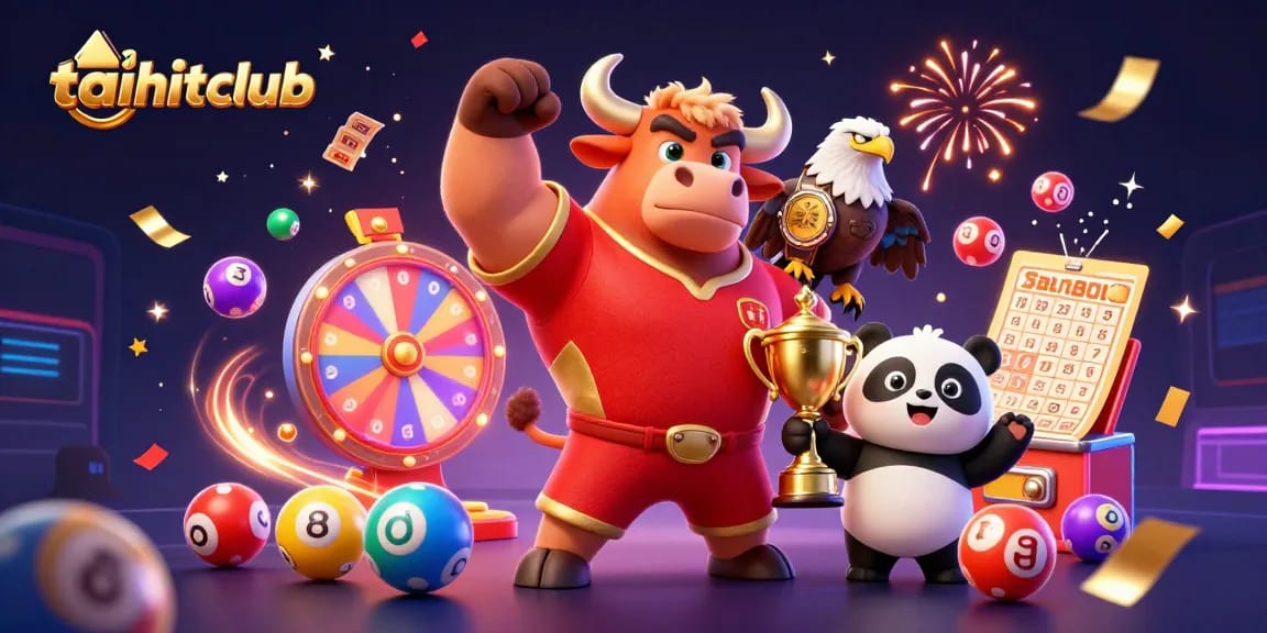Experience the excitement with taihitclub featuring a vibrant lottery celebration in a dynamic casino-themed illustration.