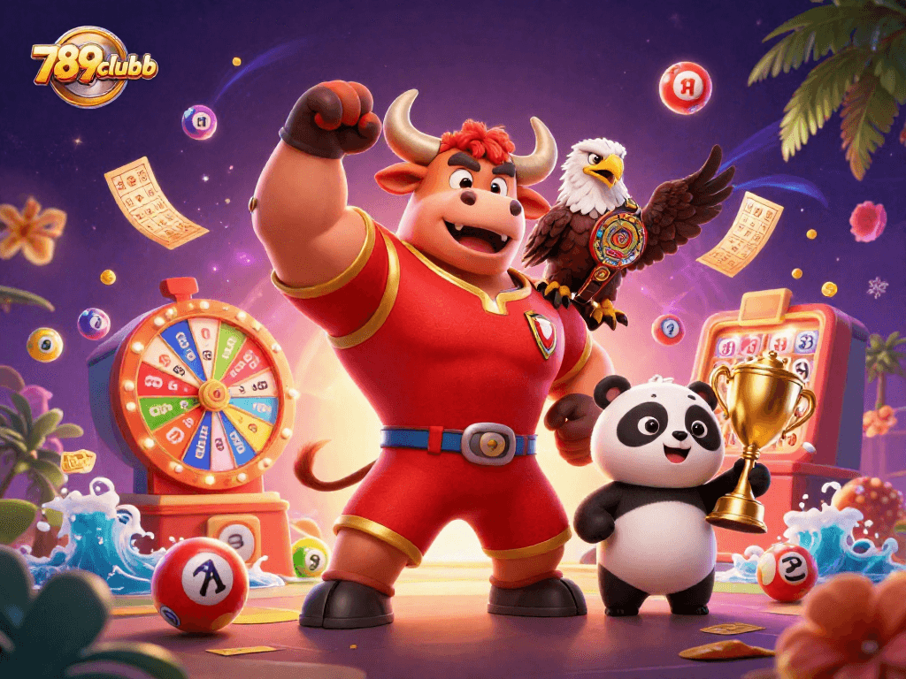 Experience thrilling gaming excitement with 789clubb's vibrant illustration of casino and lottery elements.