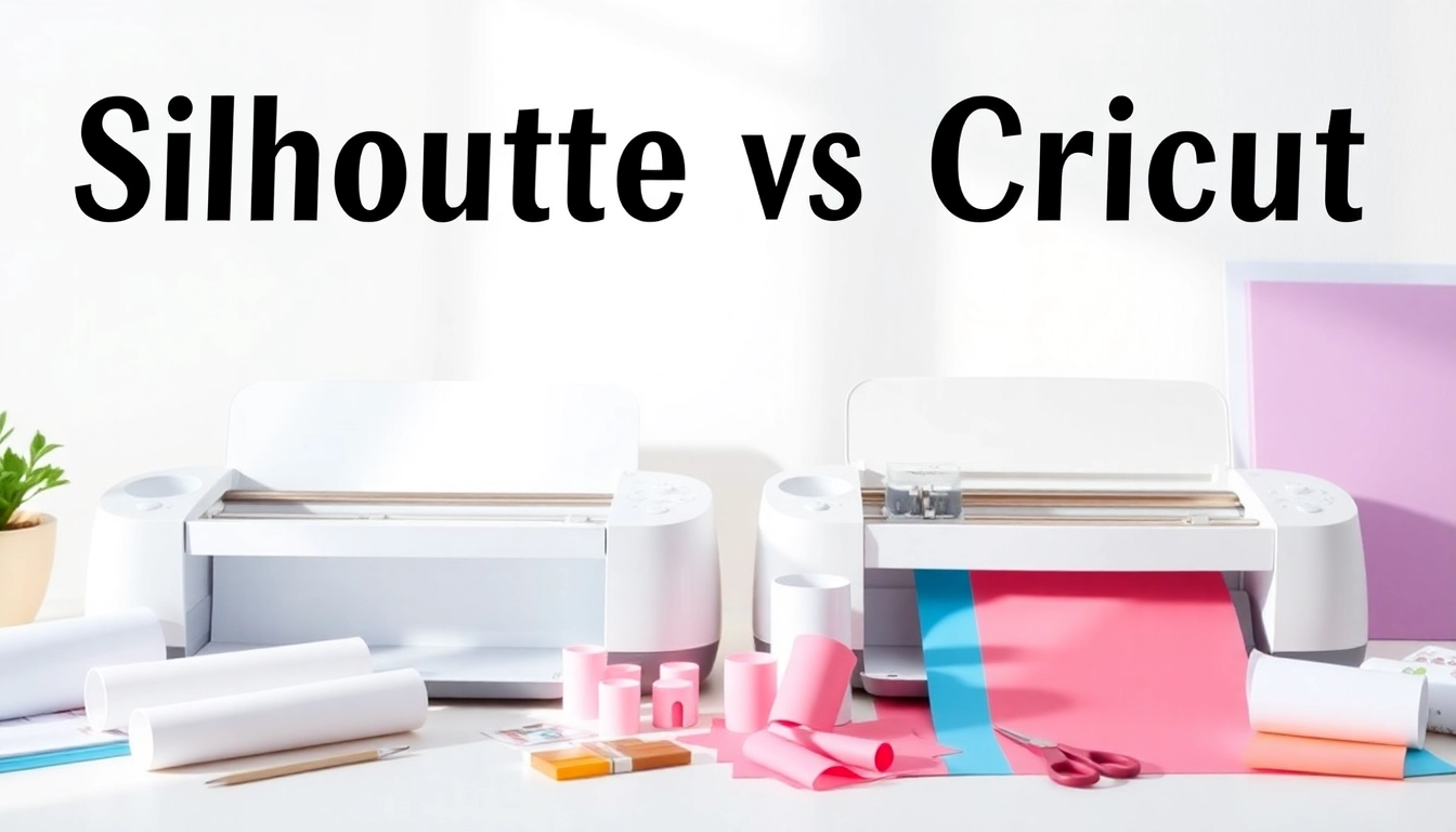 Comparison of silhouette vs cricut cutting machines with crafting materials.