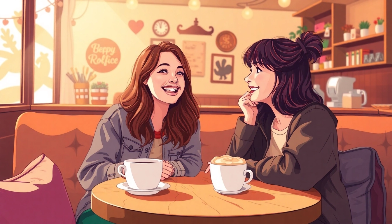 Two friends discussing their crush on each other in a cozy coffee shop