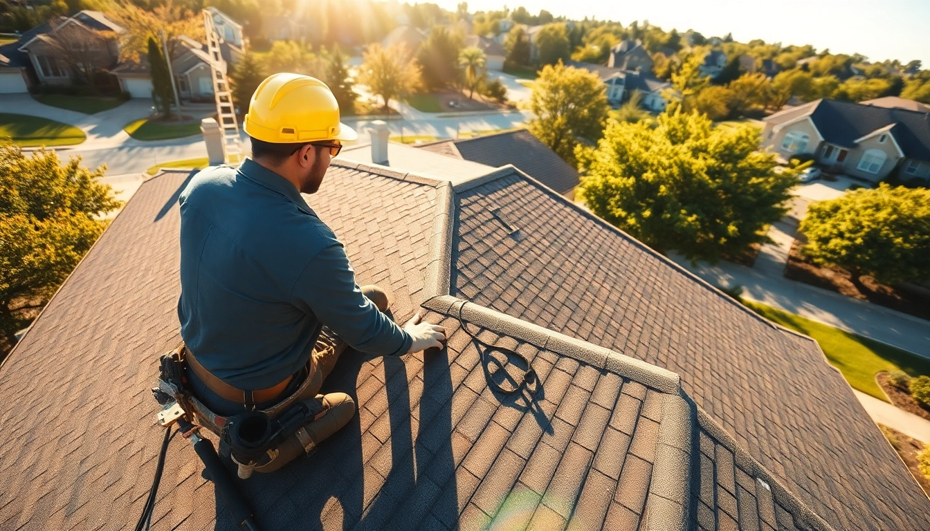 A skilled roofing contractor evaluates a home's roof, showcasing expertise and trust in the craft.