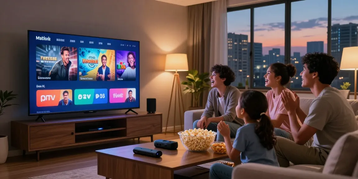 Best IPTV service in Netherlands family enjoying movie night with smart TV streaming