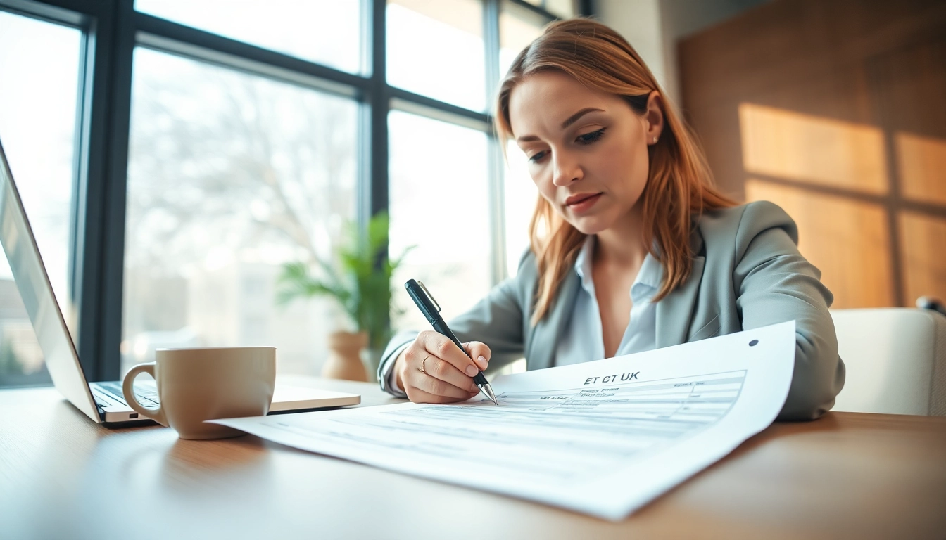 Fill out the eta uk application form with careful attention in an organized office setting.