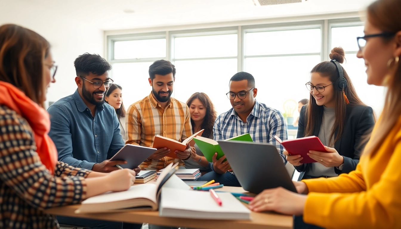 Collaborative study scene showcasing toefl expert help with diverse students in an engaging atmosphere.