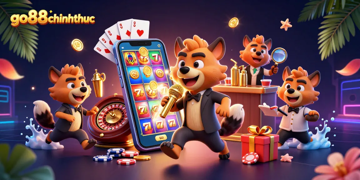 Experience the go88chinhthuc comedy casino atmosphere with energetic hyenas and vibrant gaming elements!