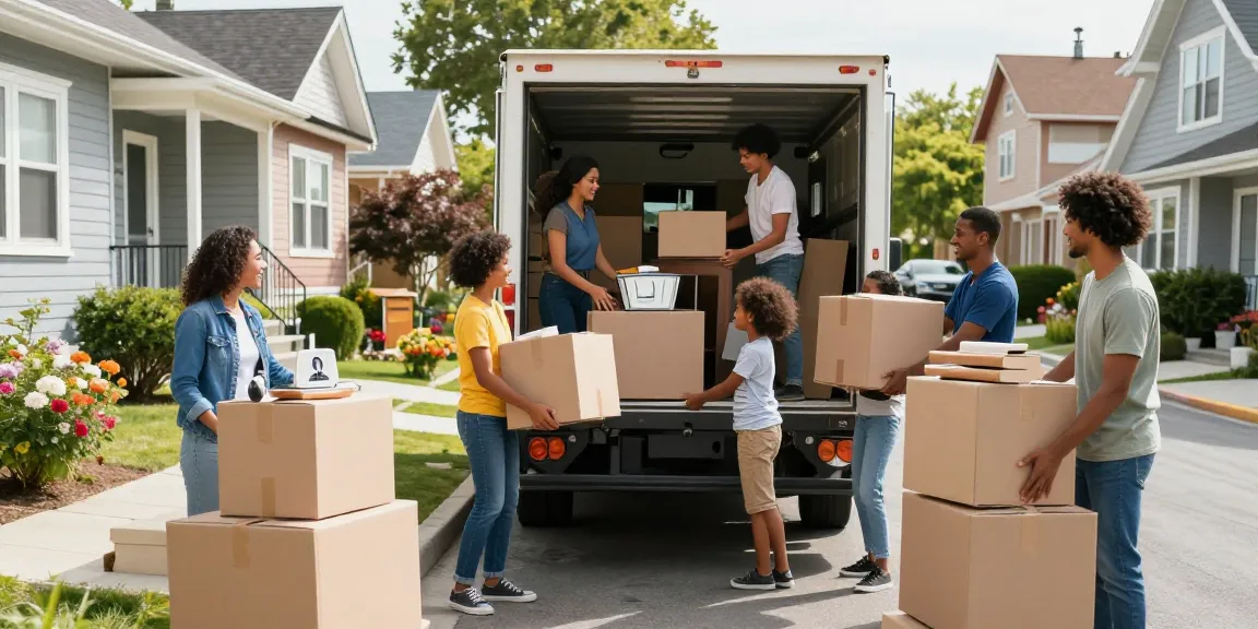 Happy family moving in with professional assistance from https://ucuzatasin.com.tr, showcasing a vibrant urban setting.