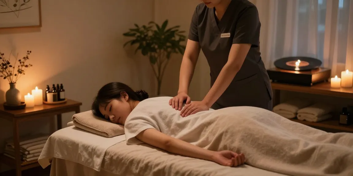 Relaxing 서초동출장마사지 scene with therapist and soft spa ambiance.