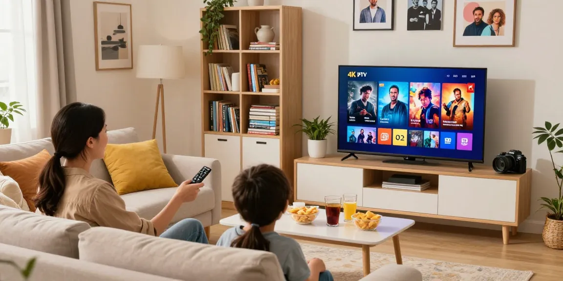 Enjoying IPTV content with family on iptv-aanbieders.com in a cozy living room