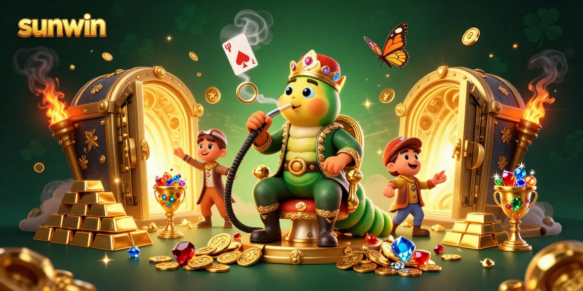 Experience the sunwin gaming adventure with a vibrant 3D casino illustration full of riches.