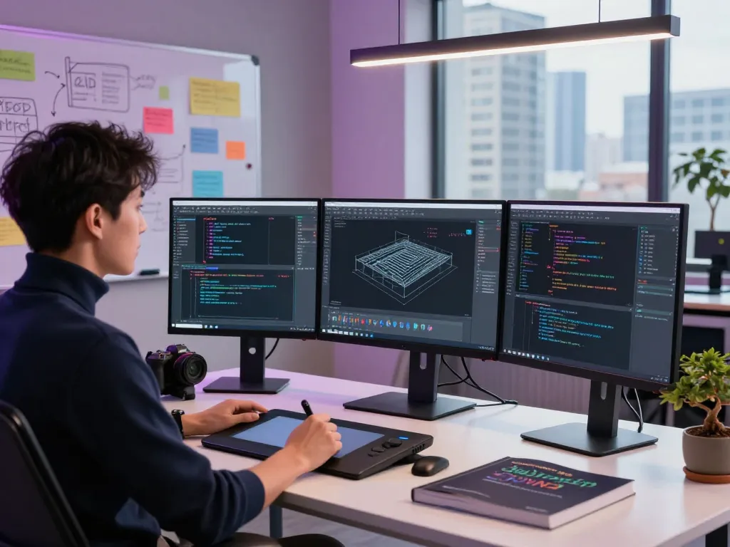 Creating CAD models using text to cad in a modern tech workspace.