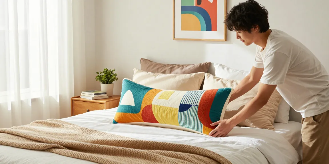 Custom body pillow showcased on a stylish bed, enhancing cozy home decor.