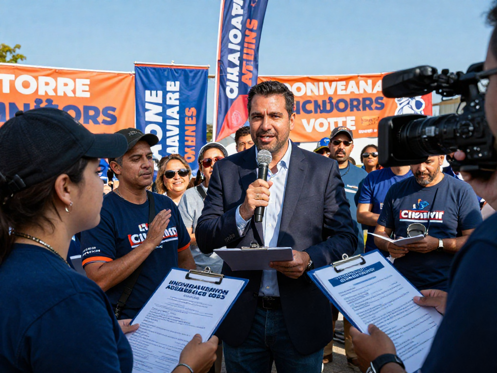 Engaging political rally showcasing candidate connecting with voters, emphasizing campaign website cost.