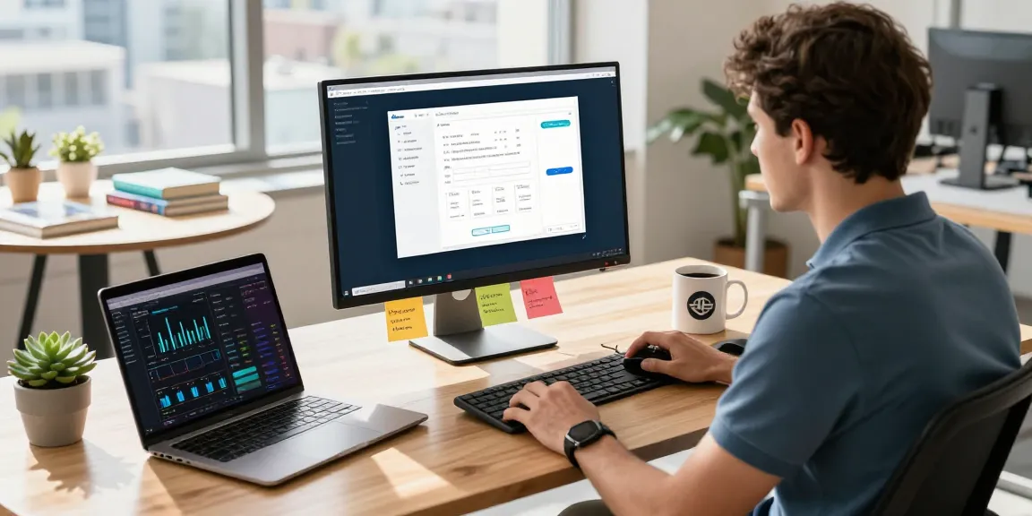 Efficient workspace with software engineer optimizing PC performance using a pc optimizer tool.