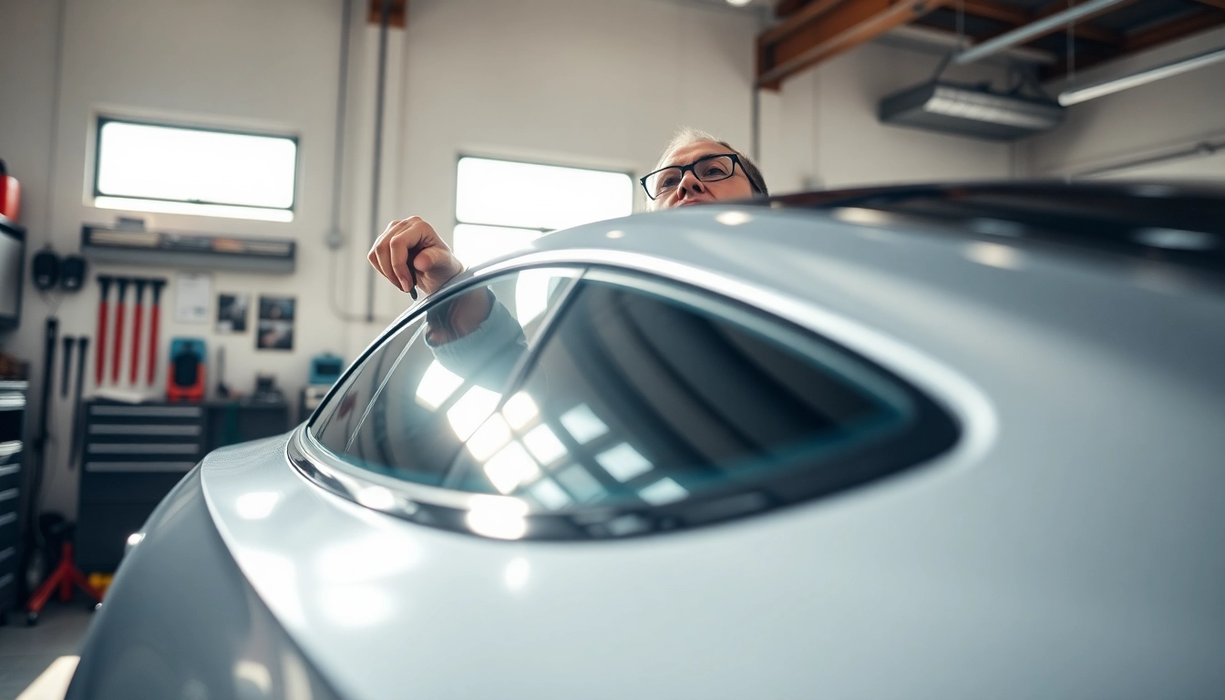 Apply ceramic window tint on a car window for enhanced privacy and heat reduction.
