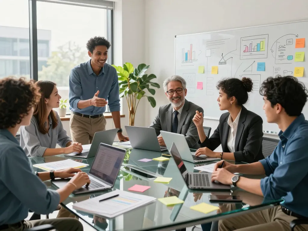 Dynamic team collaboration at the wps官网 workspace, showcasing innovative brainstorming and teamwork in a vibrant office.