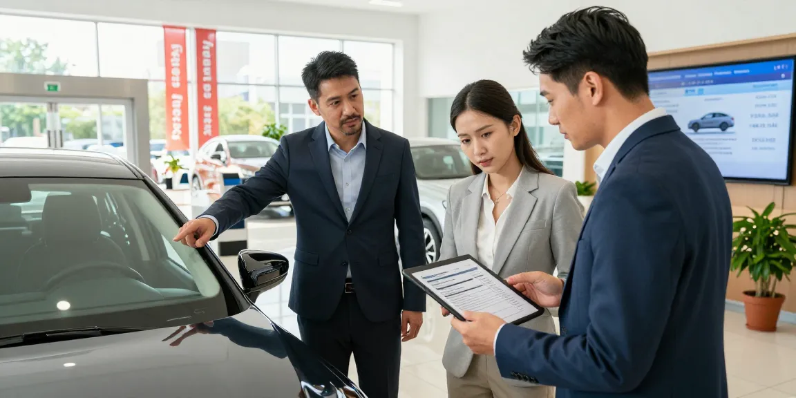 Comprehensive reg check UK vehicle history report being reviewed by a car buyer in a dealership.