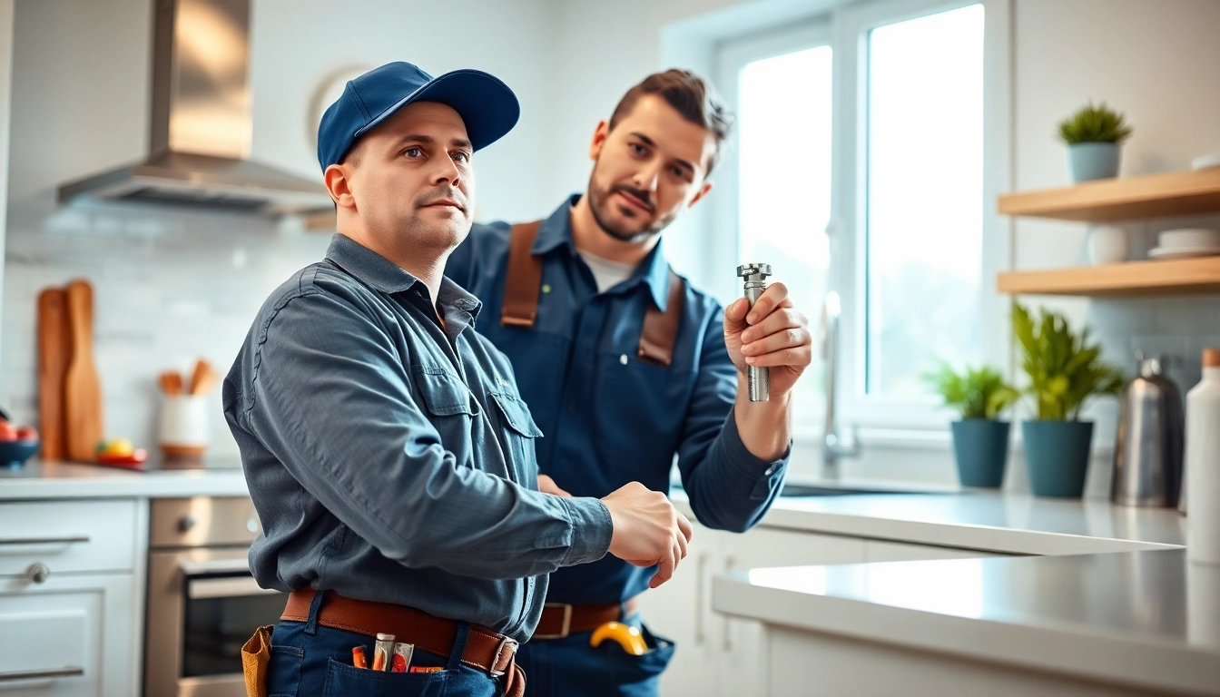 Find a reliable plumber near me fixing a kitchen pipe with professional tools.