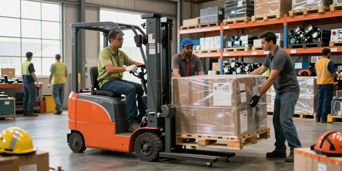 Stacker best price showcased in a bustling warehouse with diverse workers lifting pallets efficiently.