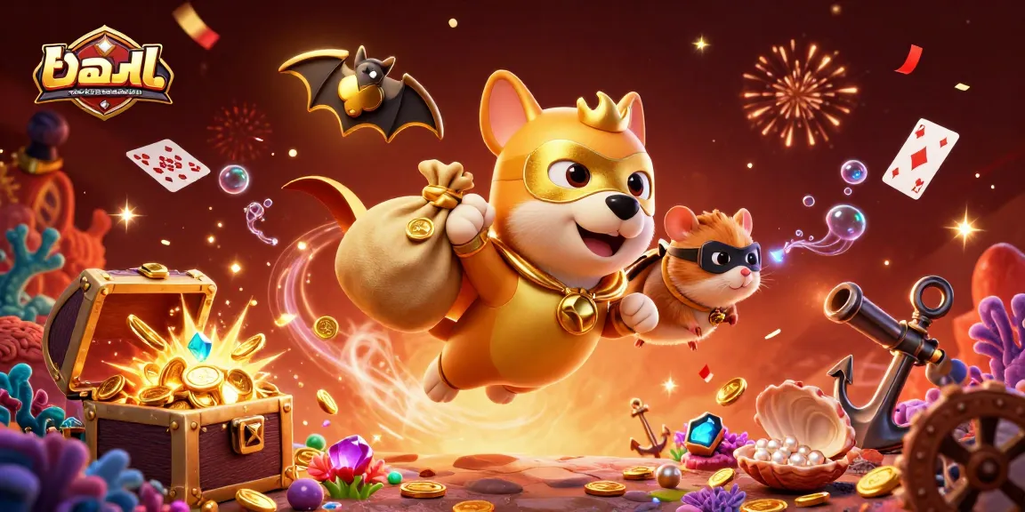 This captivating illustration of مانجا، مانهوا، مانهوا مترجمة, features a superhero dog and hamster, showcasing excitement amidst flying poker chips and glowing treasures.