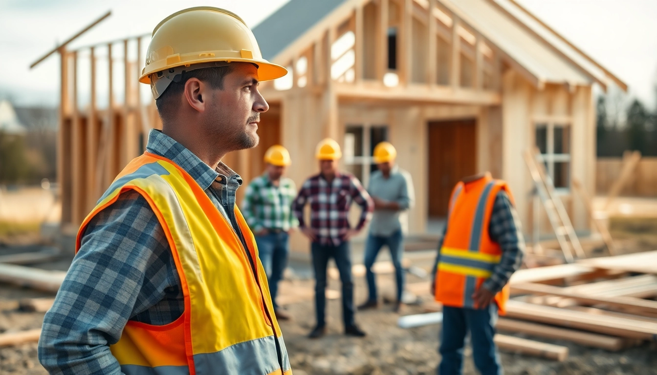 Skilled New Jersey General Contractor supervising a team on a construction site with a partially built home.