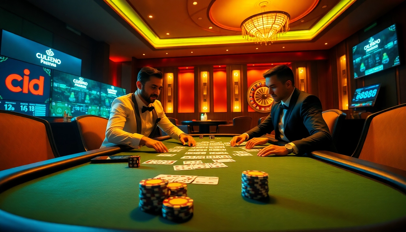 Experienced players engaging in a high-stakes poker game at U8888, featuring poker chips, cards, and casino ambiance.
