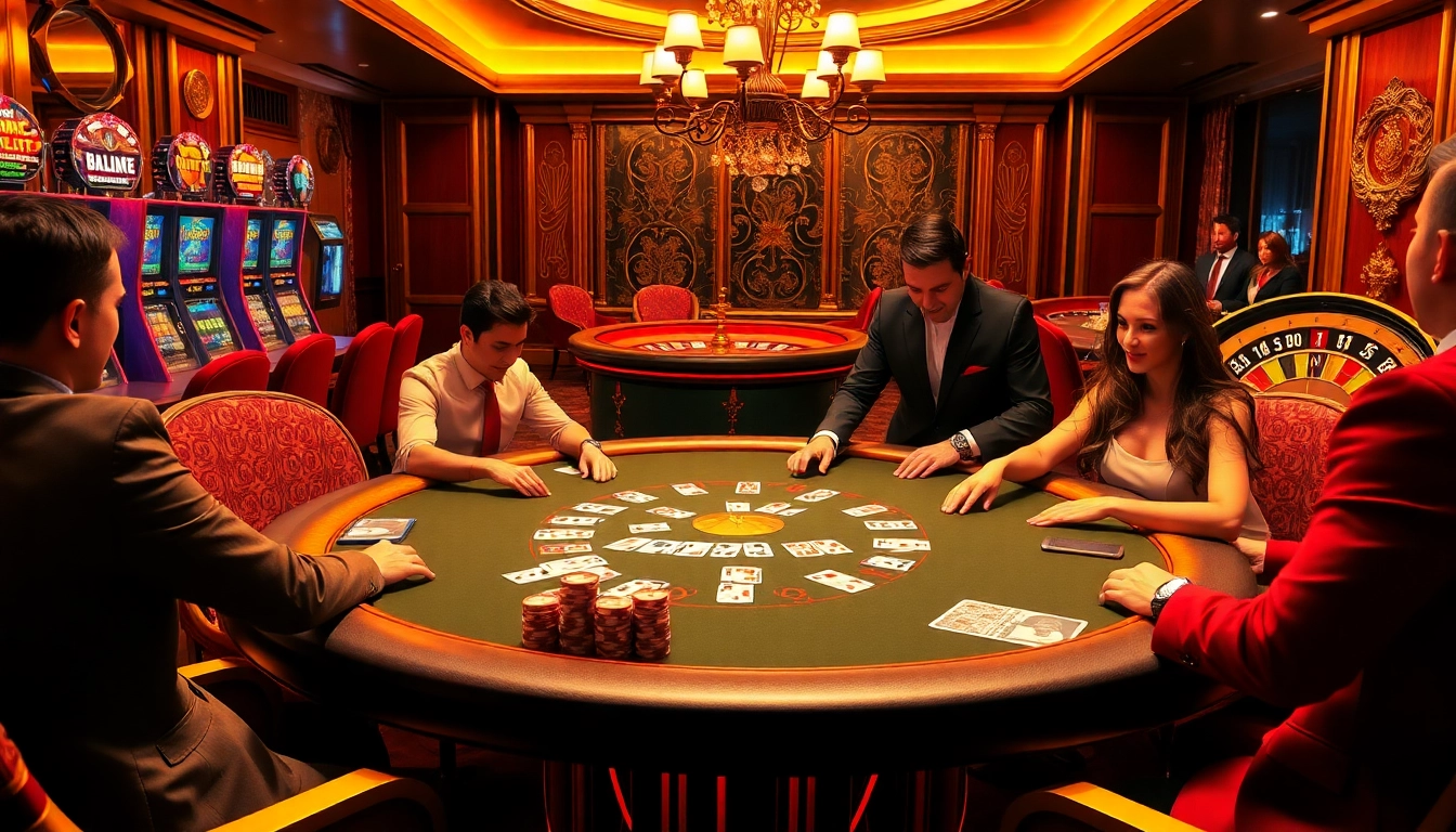 Engage in luxury gaming at https://b52pm.com/ with a vibrant poker table scene, showcasing competition and style.