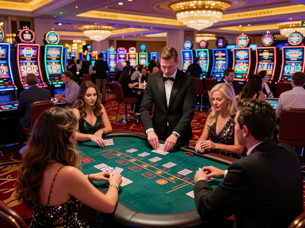 Players enjoying a thrilling blackjack game at a luxurious casino while using the platform https://fc88.today for online betting.