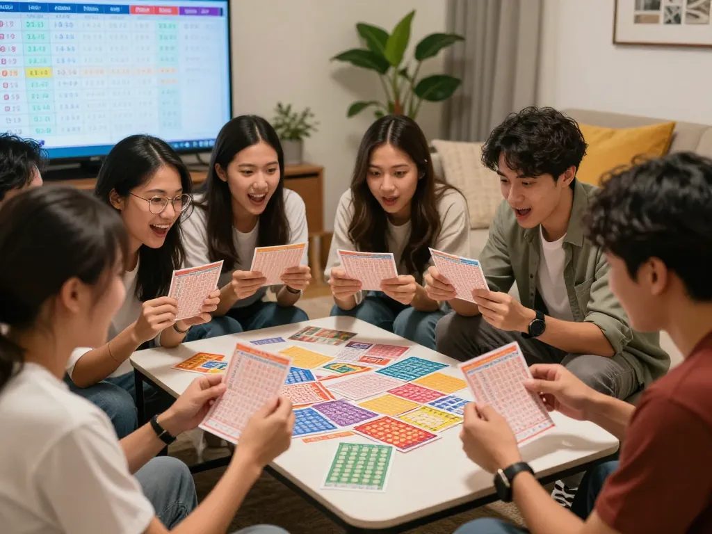 Teman-teman yang bersemangat memeriksa tiket lotere HK Hari Ini mereka di suatu tempat yang nyaman.