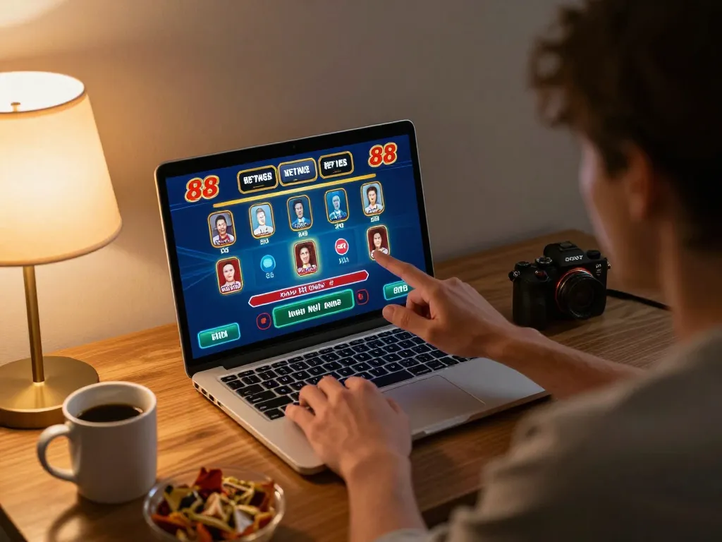 Engaging online gaming scene with five88's live dealer tablet and strategic betting.
