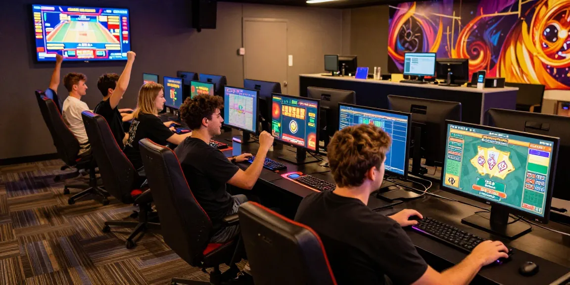 Xocdia88 online gaming lounge with enthusiastic players enjoying diverse games in a vibrant atmosphere
