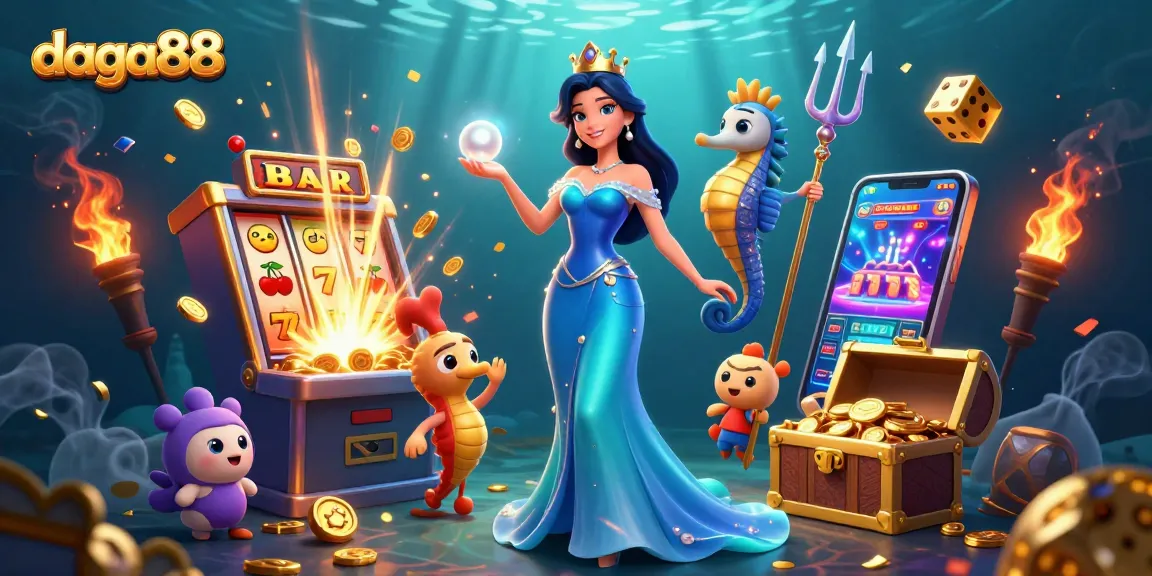 Experience winning excitement at daga88 with vibrant casino elements and underwater treasure.