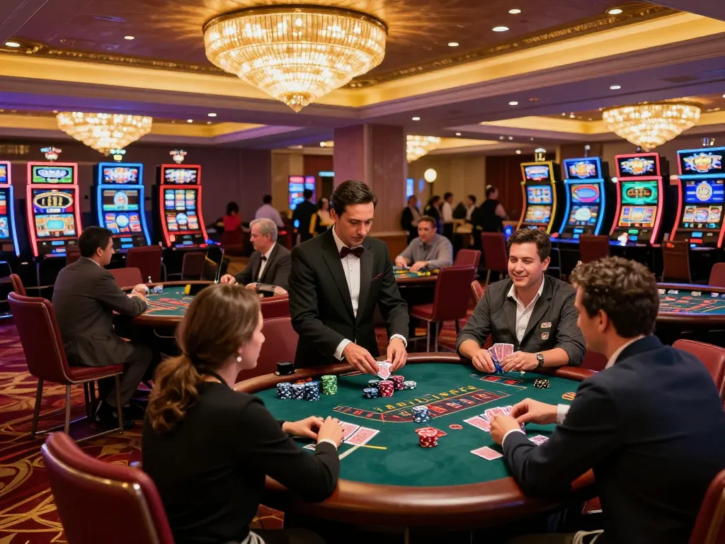 lc88 players strategizing at a blackjack table in a vibrant casino setting.