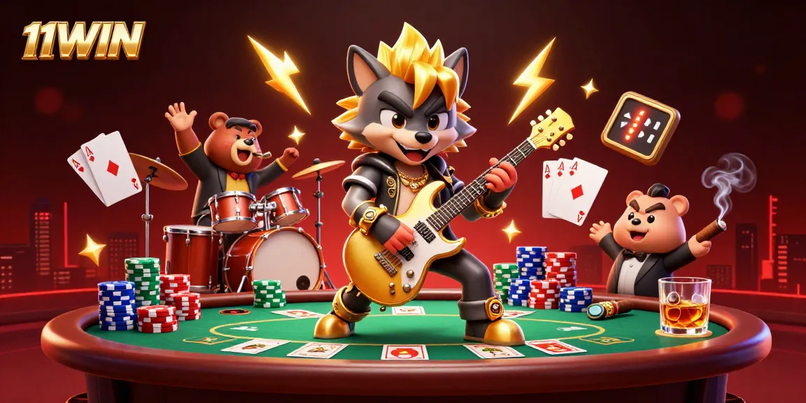 Experience the thrill of gambling at 11WIN with our action-packed casino scene!